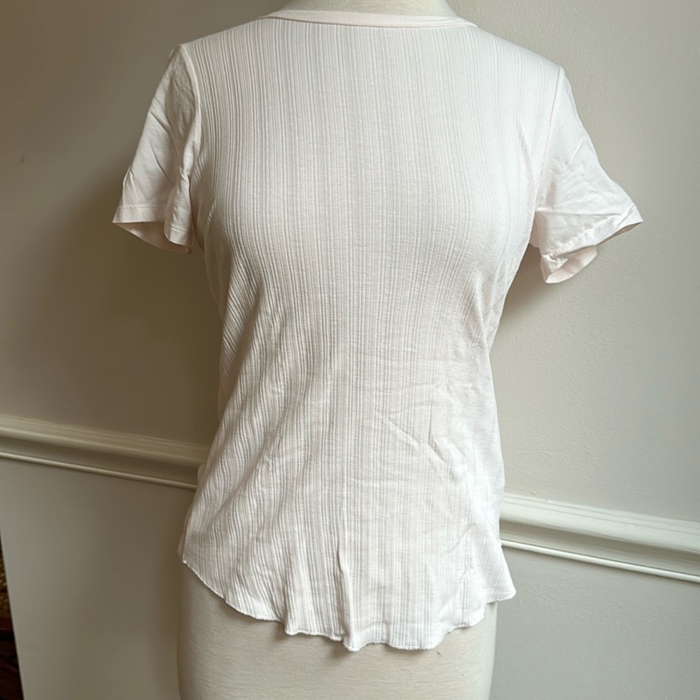 Margaret O'Leary Wide Ribbed Pale Pink Short Sleeve Tee shirt Size small EUC